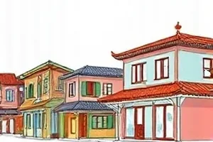 春分之后校园漫画封面，操场边初绿的树与长椅